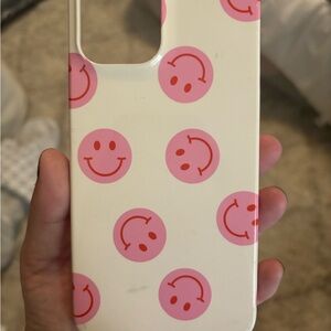 Smiley Face Phone Case - Pink and White